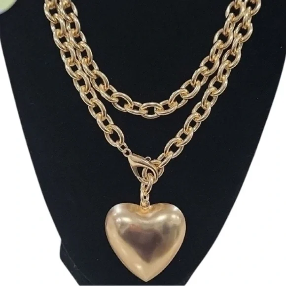 NWT ⚜️💛⚜️ Piper K Gorgeous Golden Tone Heart Pendant Convertible Necklace - Picture 9 of 15